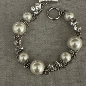 Givenchy Silver Bracelet with Pearl Accents and CZ's